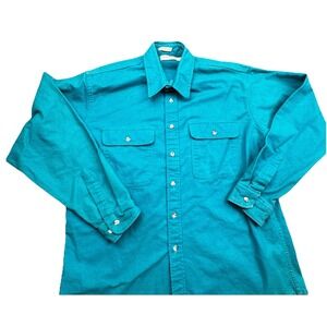 Vtg St Johns Bay Blue Chamois Button Up Shirt Workwear Men's Sz XLT Made‎ In USA